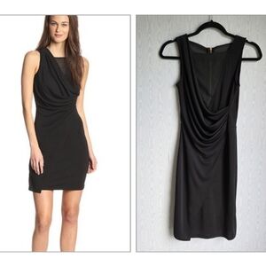 French Connection 0 Black Faux Wrap Sleeveless Mesh Inset Mini Dress Stretch LBD